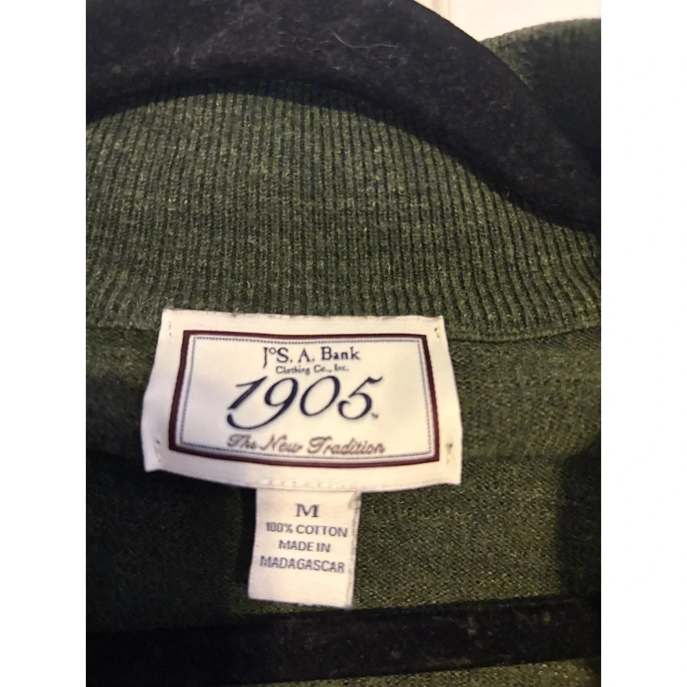 Jos A Bank 1905 Men Olive Green Cotton 1/4 Zip Pullover Sweater Size M‎